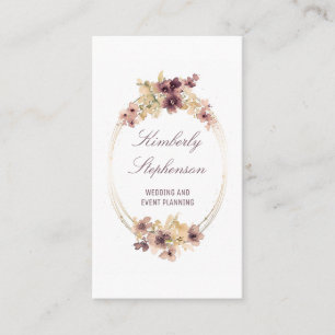 Vintage Watercolor Flowers Gold and Mauve Elegant Business Card
