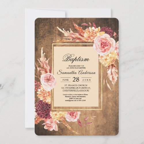 Vintage Watercolor Flowers Gold Frame With Wood Invitation