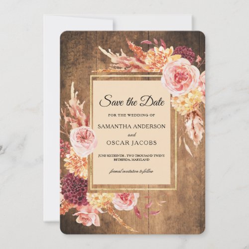 Vintage Watercolor Flowers Golf Frame With Wood Save The Date
