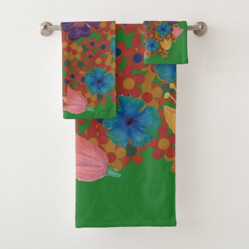 vintage watercolor flowers pattern bath towel set