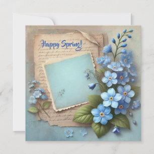 Vintage watercolor forget me not flowers holiday card