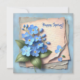 Vintage watercolor forget me not flowers holiday card