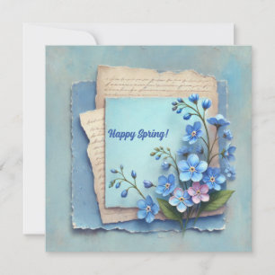 Vintage watercolor forget me not flowers holiday card