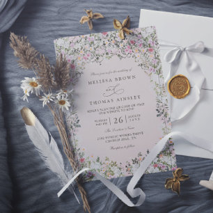 Vintage Watercolor Garden Gate QR Code Wedding Invitation