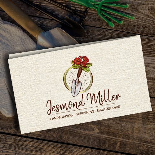 Vintage Watercolor Gardening Logo Business Card