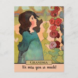 Vintage Watercolor Girl with Flowers and Bee Postcard
