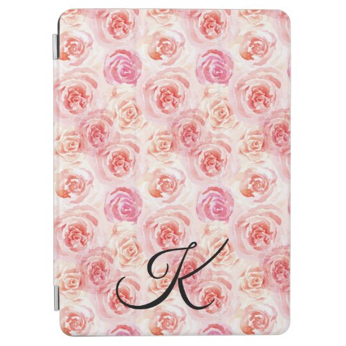 Vintage Watercolor Girly Rose Pattern Monogram iPad Air Cover