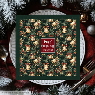 Vintage watercolor gold Christmas bells napkins