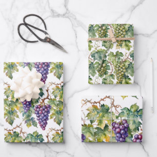 Vintage Watercolor Grapevine and Leaves Wrapping Paper Sheets