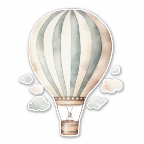 Vintage Watercolor Green and Cream Hot Air Balloon Sticker