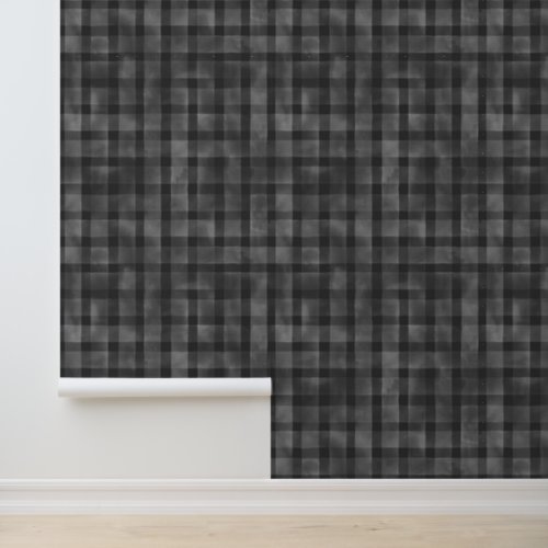 Vintage Watercolor Grey Black Gingham Pattern Wallpaper