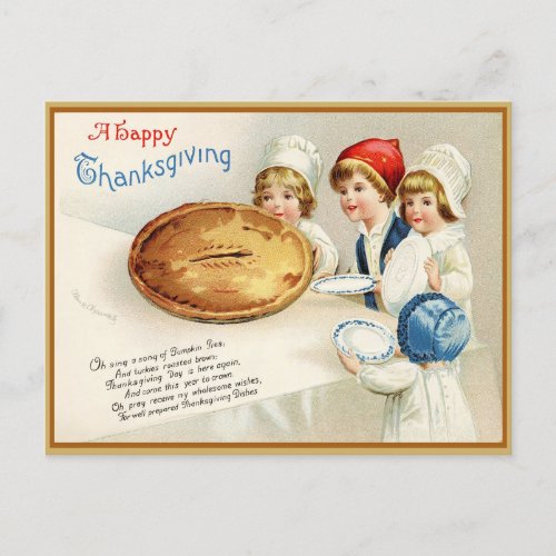 Vintage Watercolor Happy Thanksgiving Illustration Holiday Postcard
