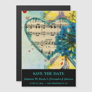 Vintage Watercolor Heart Save the Date Magnetic Invitation