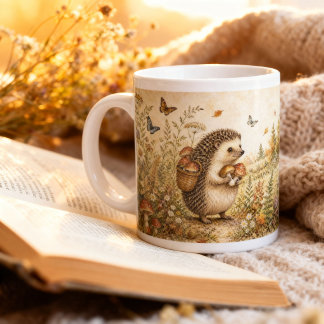 Vintage Watercolor Hedgehog Cottagecore Woodland Giant Coffee Mug