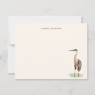 Vintage Watercolor Heron Personalized Flat Note Card