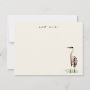 Vintage Watercolor Heron Personalized Flat Note Card