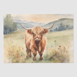 VIntage Watercolor Highland Calf decoupage 10"x15" Tissue Paper