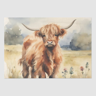 VIntage Watercolor Highland Calf decoupage 10"x15" Tissue Paper