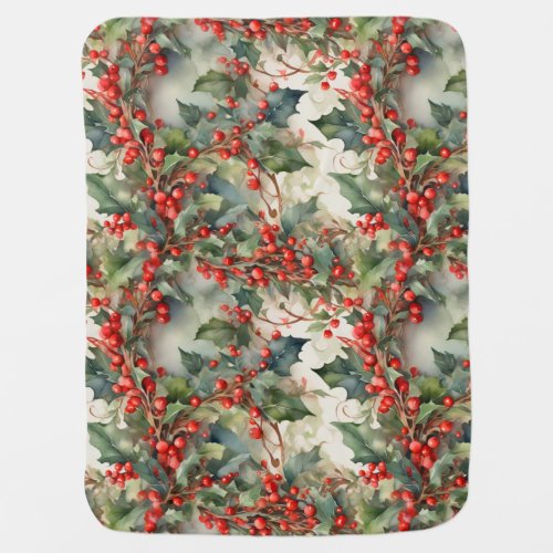 Vintage watercolor holly berries leaves  baby blanket