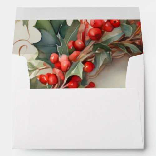 Vintage watercolor holly berries leaves  envelope