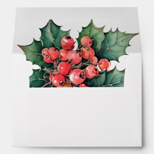 Vintage watercolor holly berries leaves  envelope