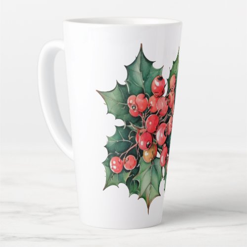 Vintage watercolor holly berries leaves  latte mug