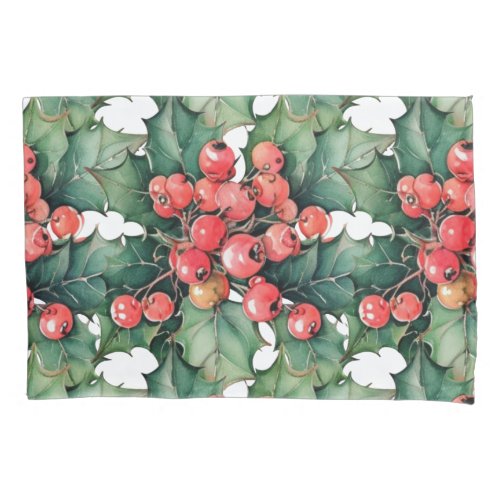 Vintage watercolor holly berries leaves  pillow case