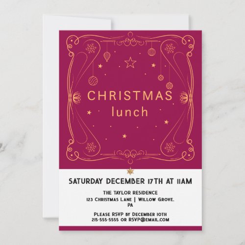 vintage Watercolor Holly Christmas Lunch Invitation