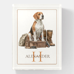 Vintage Watercolor Hunting Hound Dog Monogram Paperweight