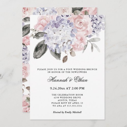 Vintage Watercolor Hydrangea  Post Wedding Brunch Invitation