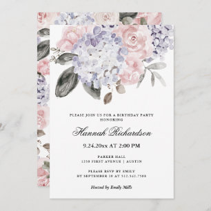 Vintage Watercolor Hydrangeas Birthday Party Invitation
