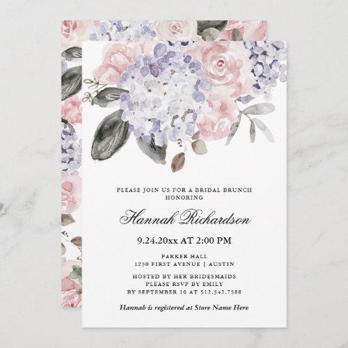 Vintage Watercolor Hydrangeas  Bridal Brunch Invitation