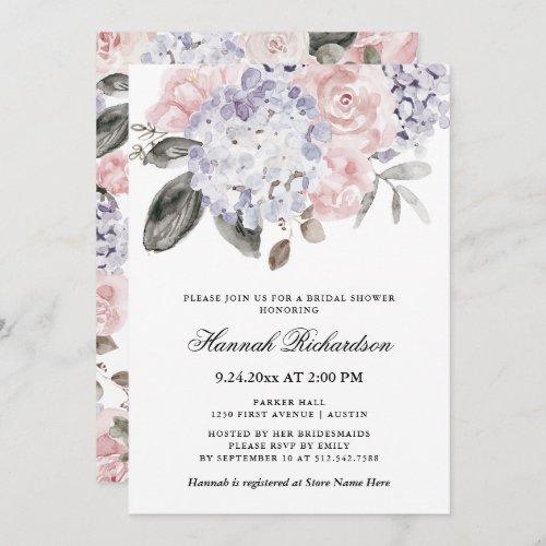 Vintage Watercolor Hydrangeas  Bridal Shower Invitation