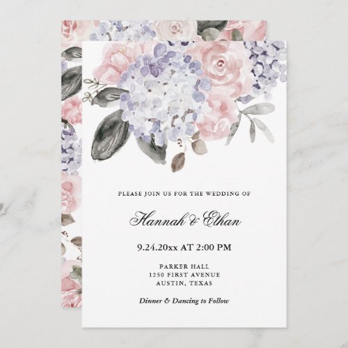 Vintage Watercolor Hydrangeas  Floral Wedding Invitation