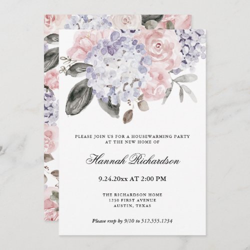 Vintage Watercolor Hydrangeas  Housewarming Party Invitation