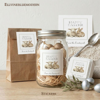 Vintage Watercolor Lamb & Rabbit Silver Easter Square Sticker