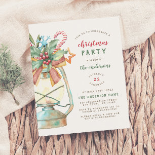 Vintage Watercolor Lamp Christmas Party Invitation Postcard