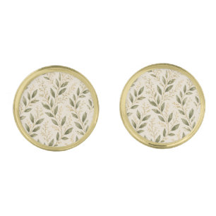 Vintage Watercolor Laurel Leaves Botanical Cufflinks