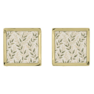 Vintage Watercolor Laurel Leaves Botanical Cufflinks
