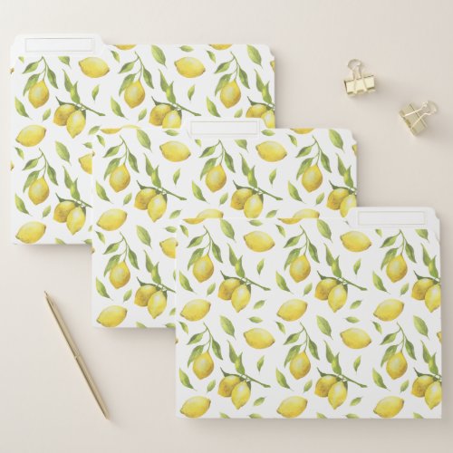 Vintage Watercolor Lemon Clusters Pattern II File Folder