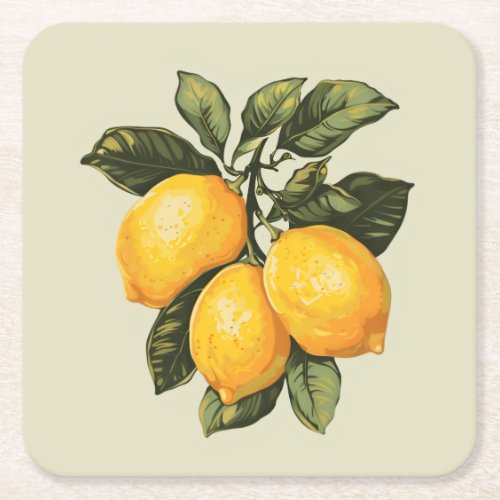 Vintage Watercolor Lemon Square Paper Coaster