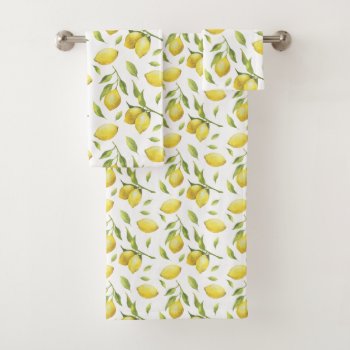 Vintage Watercolor Lemons And Greenery Pattern Bath Towel Set by KeikoPrints at Zazzle
