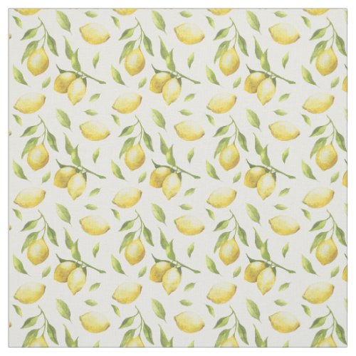 Vintage Watercolor Lemons and Greenery Pattern Fabric