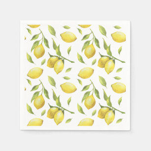 Vintage Watercolor Lemons and Greenery Pattern Napkins
