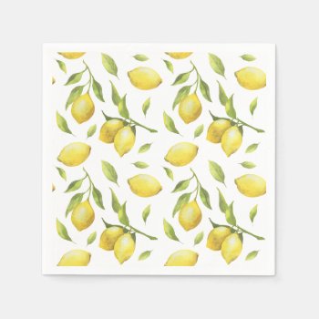 Vintage Watercolor Lemons And Greenery Pattern Napkins by KeikoPrints at Zazzle