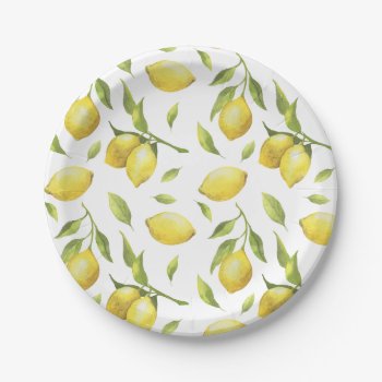 Vintage Watercolor Lemons And Greenery Pattern Paper Plates by KeikoPrints at Zazzle