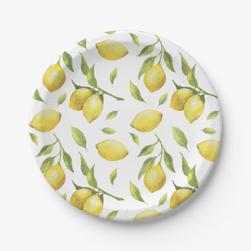 Vintage Watercolor Lemons and Greenery Pattern Paper Plates