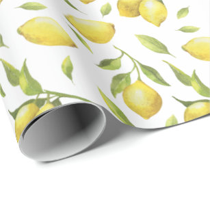 Vintage Watercolor Lemons and Greenery Pattern Wrapping Paper