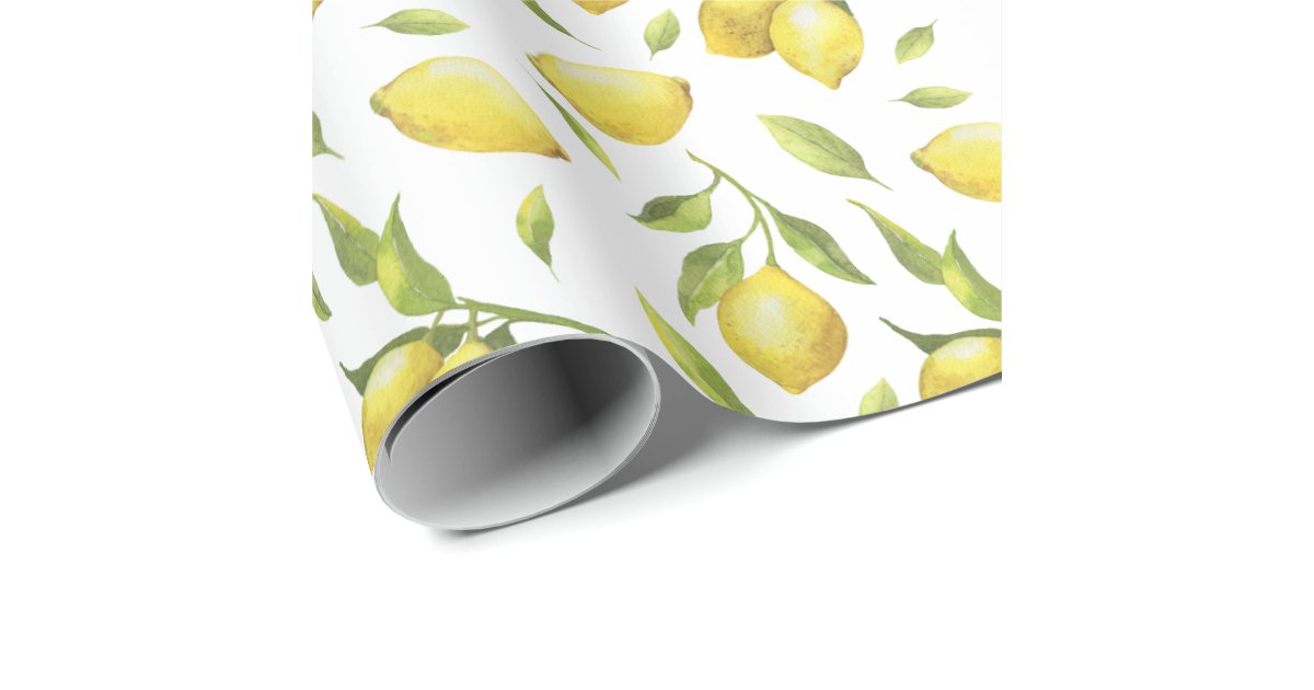 Vintage Watercolor Lemons and Greenery Pattern Wrapping Paper | Zazzle