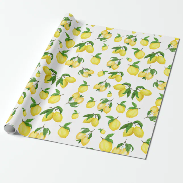 Vintage Watercolor Lemons and Greenery Pattern Wrapping Paper | Zazzle